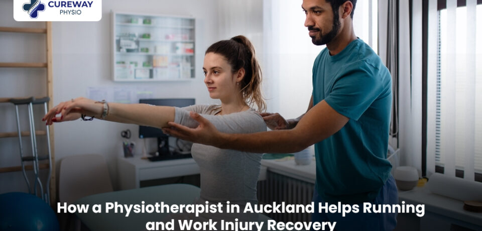 Physiotherapist in Auckland for Running & Work Injuries Physiotherapist treating a patient with a running or work-related injury in Auckland using hands-on therapy and rehabilitation exercises.
