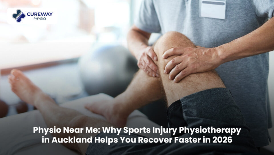 Physiotherapist treating a patient with a sports injury at a physiotherapy clinic in Auckland.
