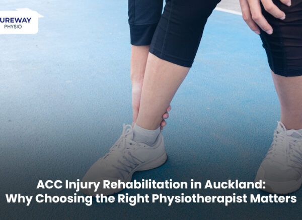 Physiotherapist assisting a patient during an ACC injury rehabilitation session in Auckland to improve mobility, strength, and recovery.