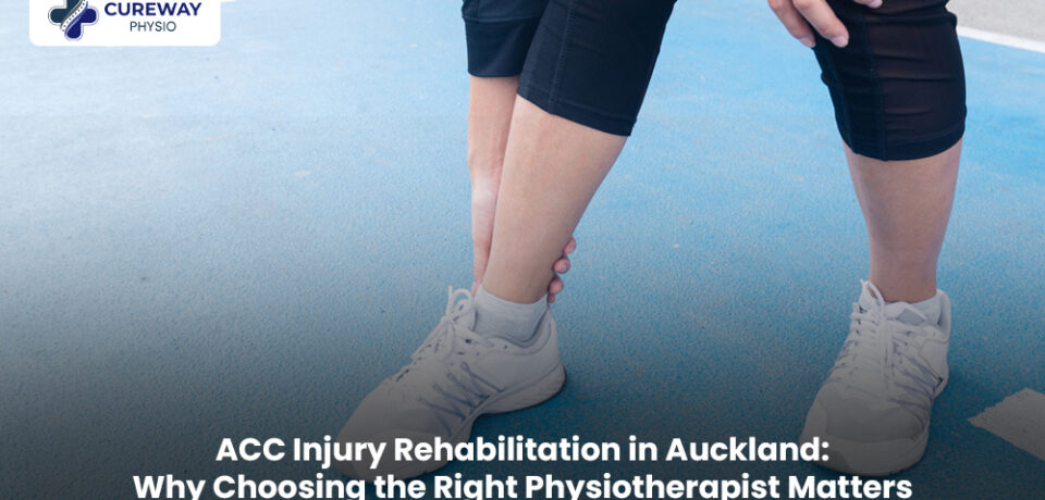 Physiotherapist assisting a patient during an ACC injury rehabilitation session in Auckland to improve mobility, strength, and recovery.
