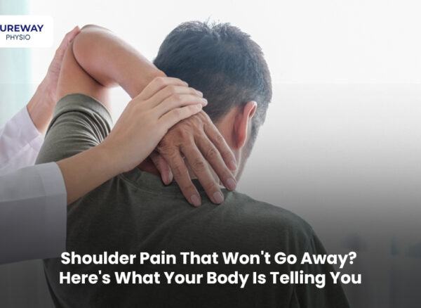 Person experiencing persistent shoulder pain while holding their shoulder, highlighting discomfort and the need for physiotherapy assessment and treatment.