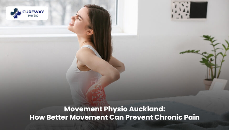 Physiotherapist guiding a patient through movement exercises in an Auckland clinic to improve mobility and prevent chronic pain.