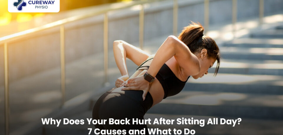 Person experiencing back pain after sitting at a desk all day