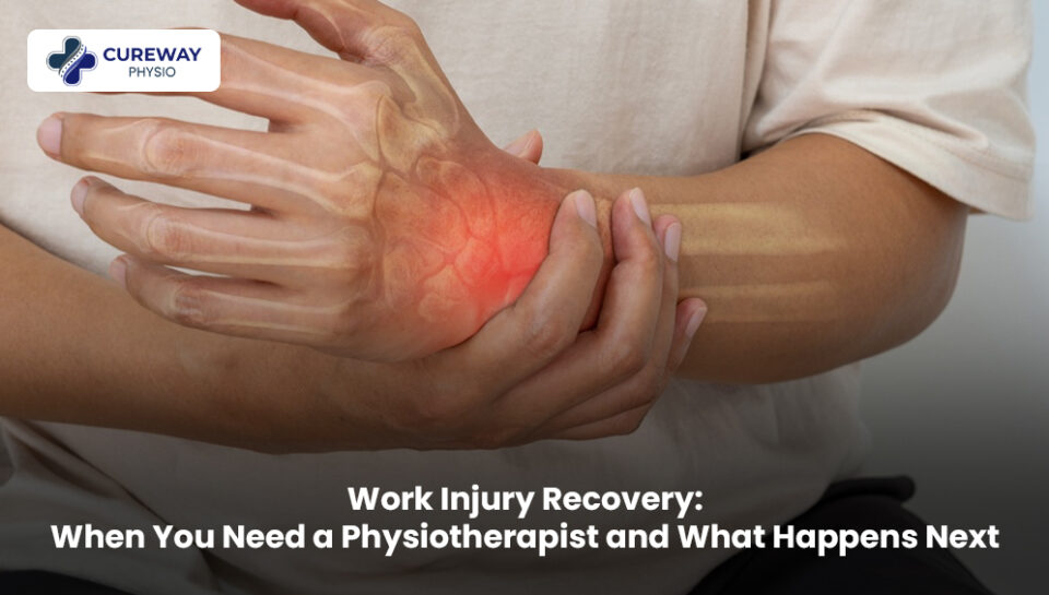 Physiotherapist helping a patient recover from a work-related injury with guided rehabilitation exercises. Is this conversation helpful so far?